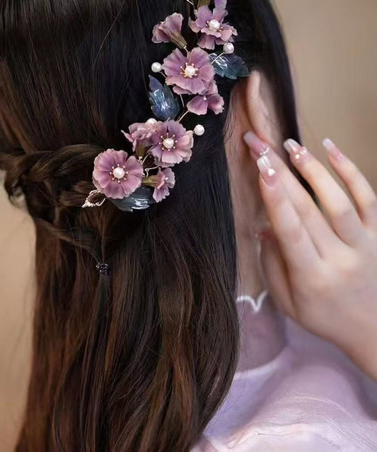 Handmade Purple Alloy Cloth Floral Hairpin