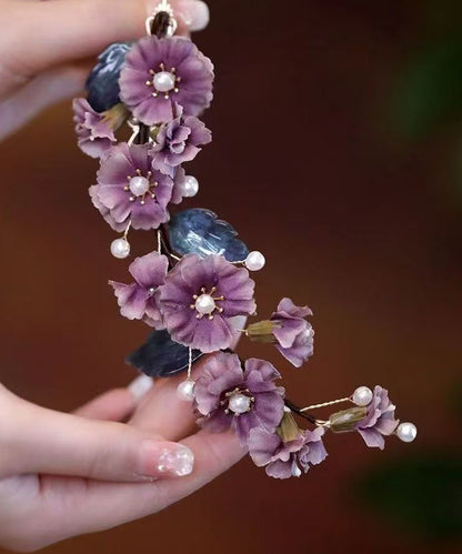 Handmade Purple Alloy Cloth Floral Hairpin