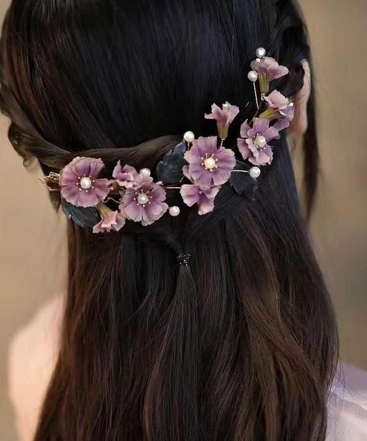 Handmade Purple Alloy Cloth Floral Hairpin
