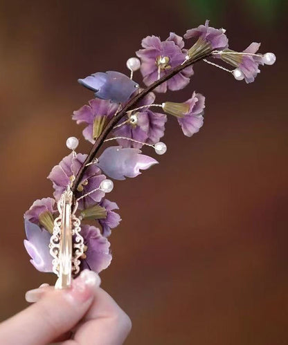 Handmade Purple Alloy Cloth Floral Hairpin