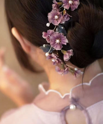 Handmade Purple Alloy Cloth Floral Hairpin