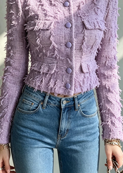 Handmade Purple O-Neck Button Tassel Coats Fall