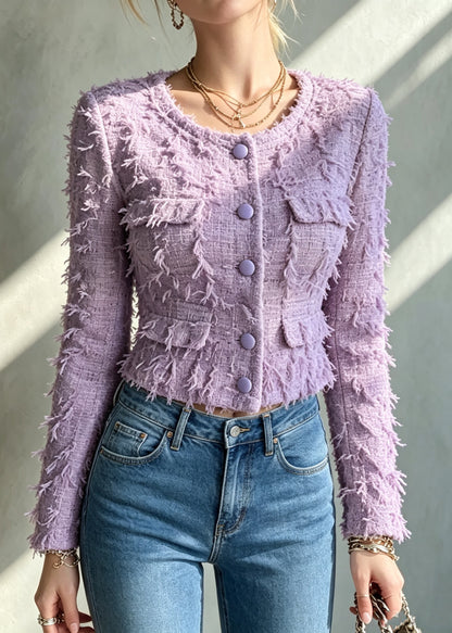 Handmade Purple O-Neck Button Tassel Coats Fall