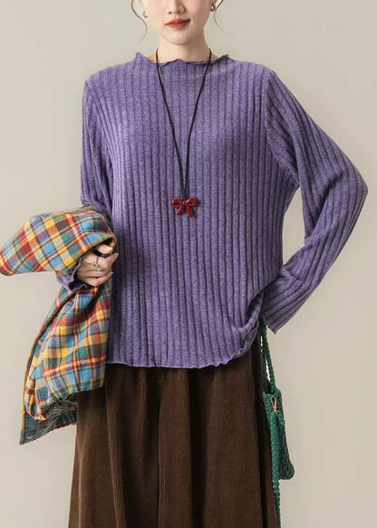 Handmade Purple Oversized Striped Knit Pullover Winter