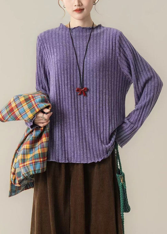 Handmade Purple Oversized Striped Knit Pullover Winter
