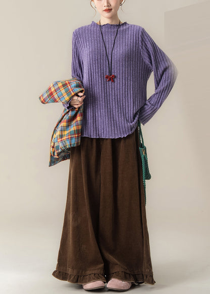 Handmade Purple Oversized Striped Knit Pullover Winter