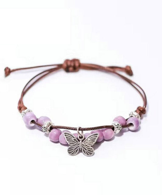 Handmade Purple Weave Ceramic Beading Charm Bracelet