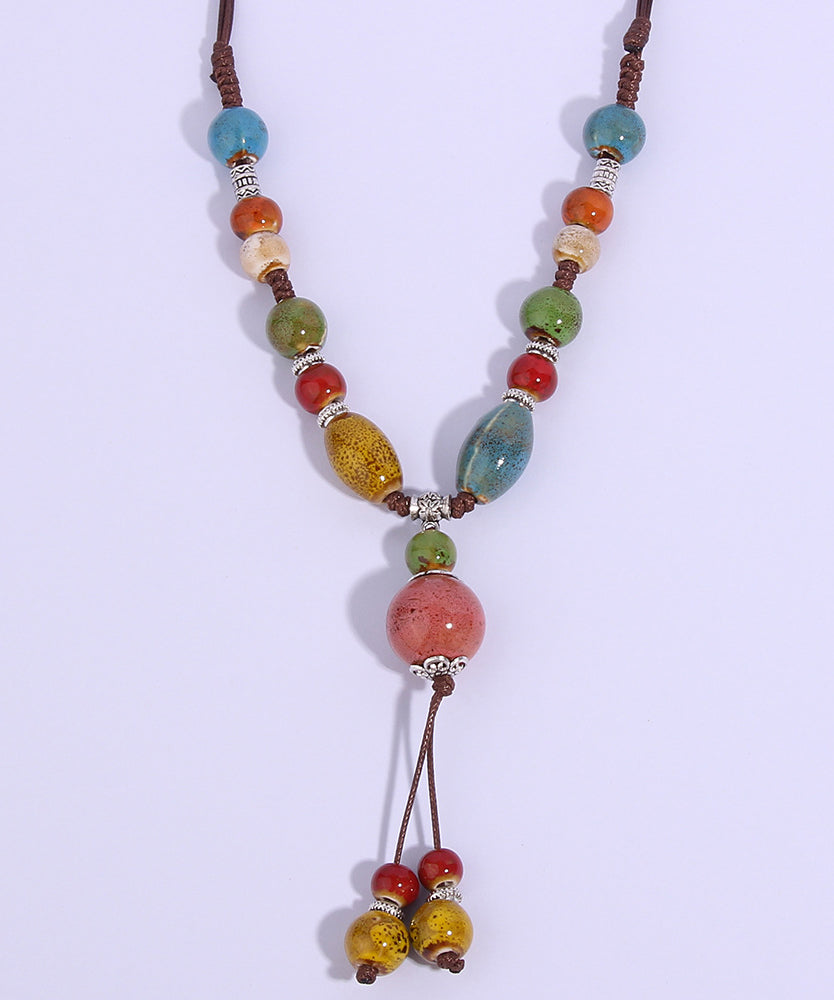 Handmade Rainbow Ceramics Beading Sweater Pendant Necklace