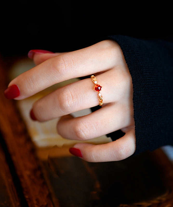 Handmade Red Garnet Zircon 14K Gold Rings