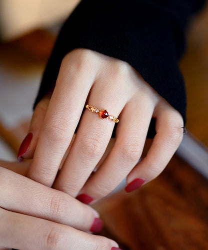 Handmade Red Garnet Zircon 14K Gold Rings