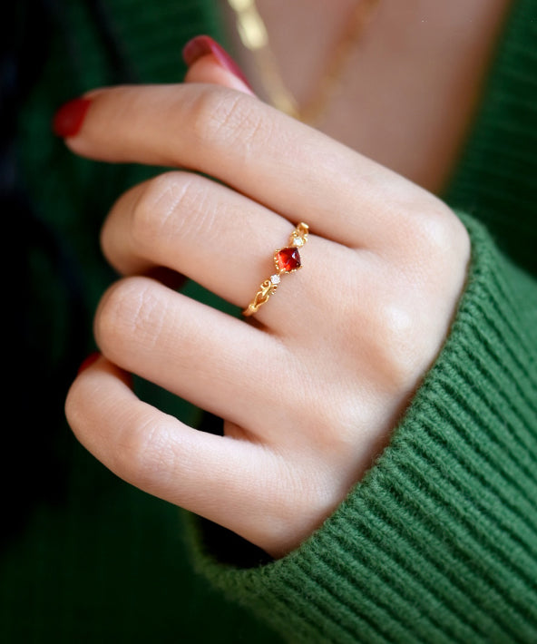 Handmade Red Garnet Zircon 14K Gold Rings