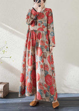 Load image into Gallery viewer, Handmade Red O-Neck Print Wrinkled Holiday Dress Spring