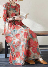 Load image into Gallery viewer, Handmade Red O-Neck Print Wrinkled Holiday Dress Spring