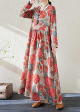Load image into Gallery viewer, Handmade Red O-Neck Print Wrinkled Holiday Dress Spring