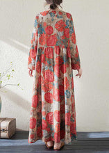 Load image into Gallery viewer, Handmade Red O-Neck Print Wrinkled Holiday Dress Spring