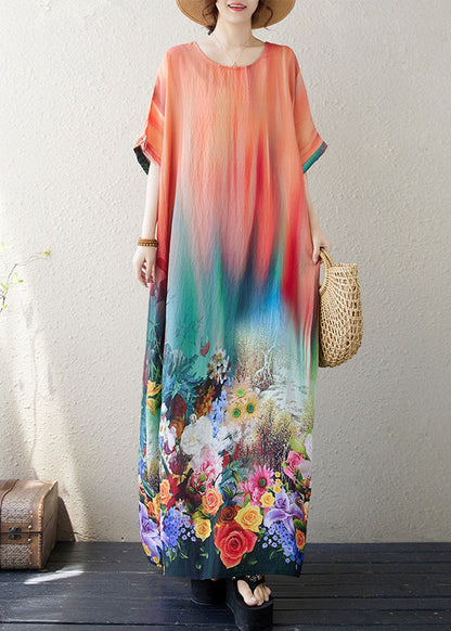 Handmade Red Oversized Floral Cotton Maxi Dresses Summer