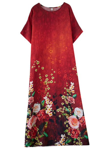 Handmade Red Oversized Floral Cotton Maxi Dresses Summer