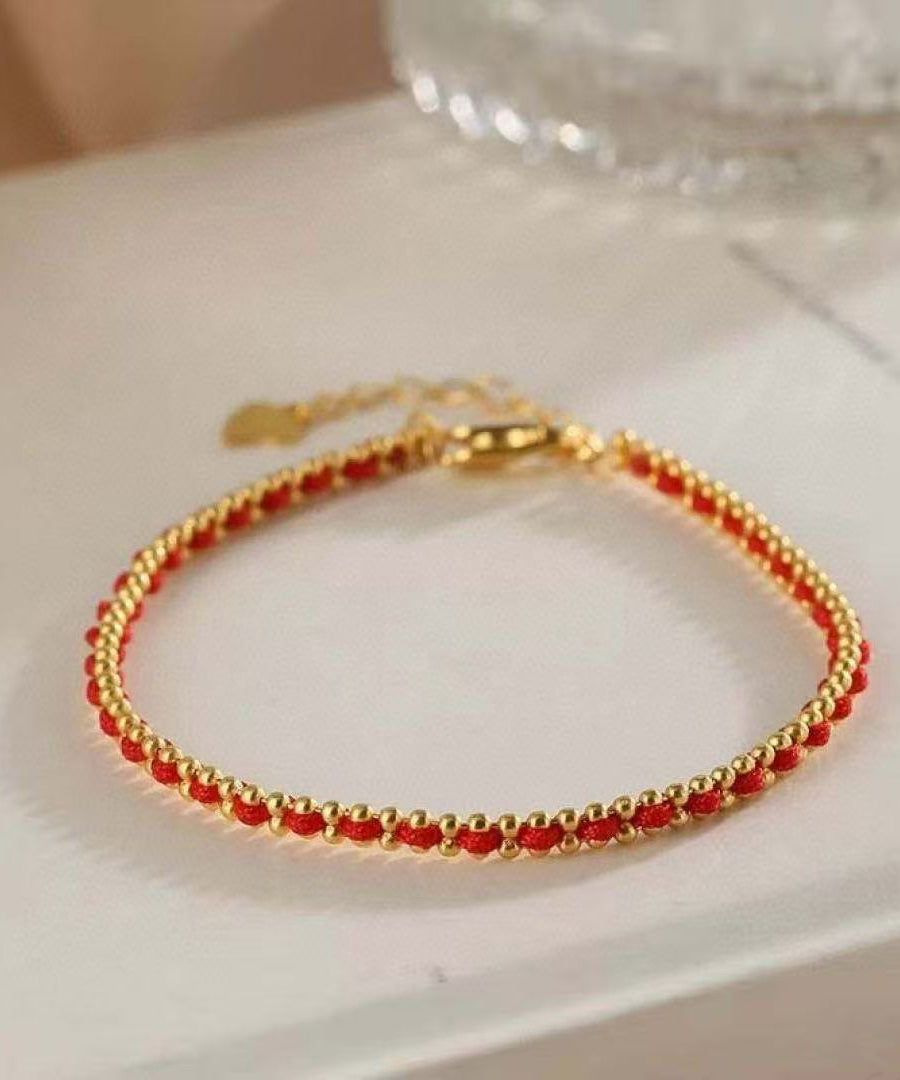 Handmade Red Sterling Silver Overgild Weave Chain Bracelet