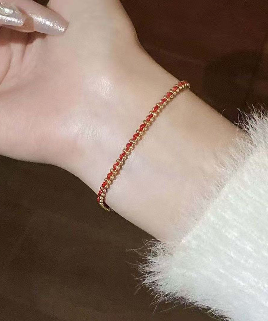 Handmade Red Sterling Silver Overgild Weave Chain Bracelet