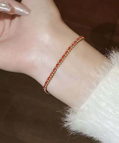 Handmade Red Sterling Silver Overgild Weave Chain Bracelet