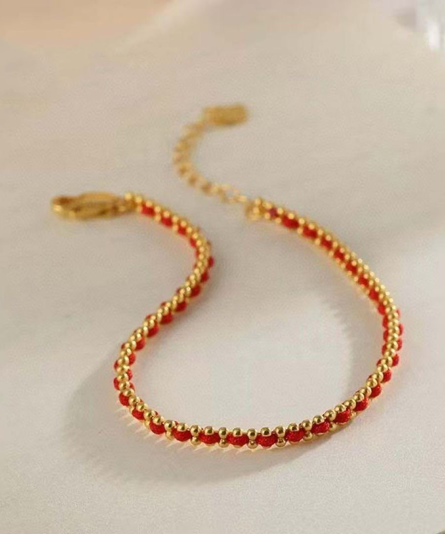 Handmade Red Sterling Silver Overgild Weave Chain Bracelet