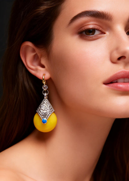 Handmade Rotundity Beeswax Zircon Drop Earrings