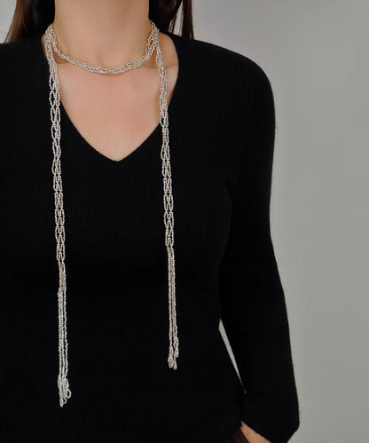 Handmade Silk Mletal Double-Layer Weave Tassel Gratuated Bead Necklace