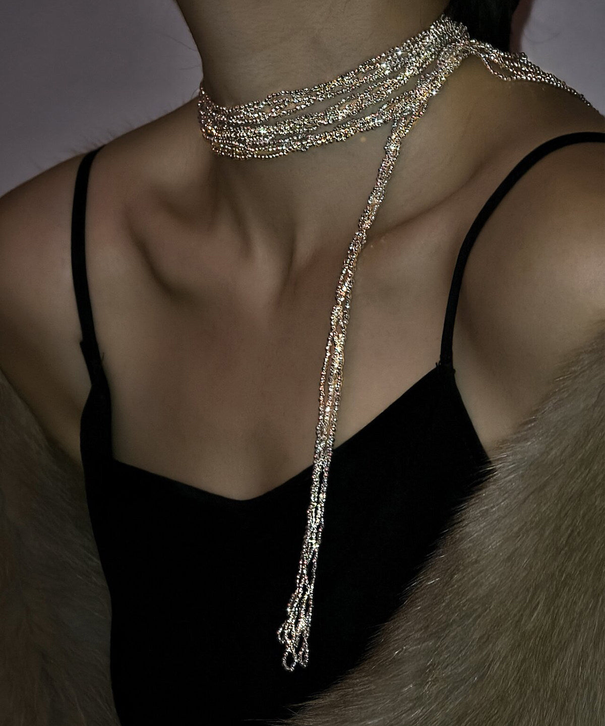 Handmade Silk Mletal Double-Layer Weave Tassel Gratuated Bead Necklace