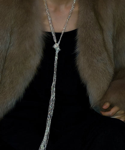 Handmade Silk Mletal Double-Layer Weave Tassel Gratuated Bead Necklace