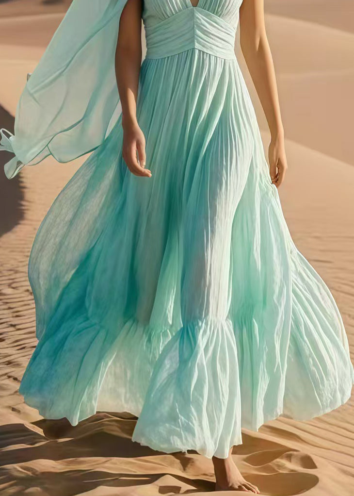 Handmade Sky Blue Asymmetrical Exra Large Hem Cotton Party Dress Summer