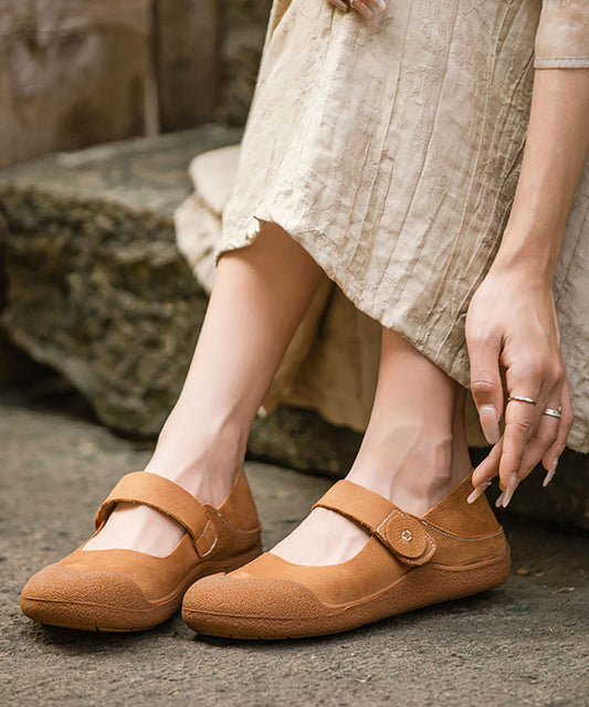 Handmade Splicing Flats Yellow Cowhide Leather Buckle Strap