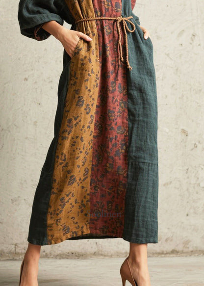 Handmade Tea Green Tunic Patchwork Cotton Holiday Dress Fall