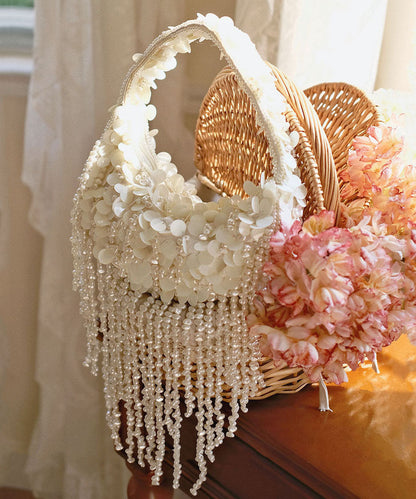 Handmade Weaving White Pearl Tassel Petal Versatile Hobo Bag