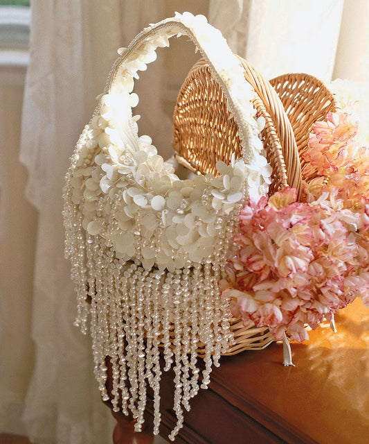 Handmade Weaving White Pearl Tassel Petal Versatile Hobo Bag