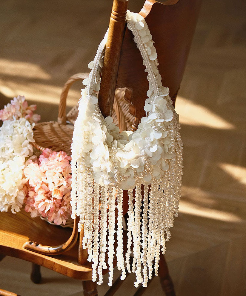 Handmade Weaving White Pearl Tassel Petal Versatile Hobo Bag
