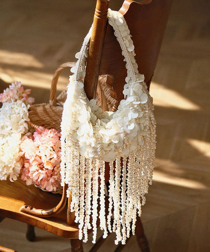 Handmade Weaving White Pearl Tassel Petal Versatile Hobo Bag