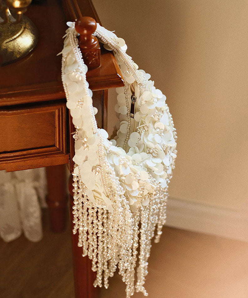 Handmade Weaving White Pearl Tassel Petal Versatile Hobo Bag