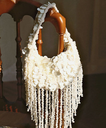 Handmade Weaving White Pearl Tassel Petal Versatile Hobo Bag