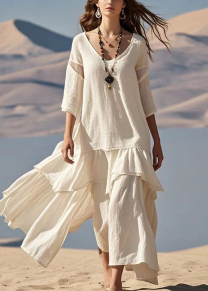 Handmade White Asymmetrical Patchwork Cotton Dress Bracelet Sleeve