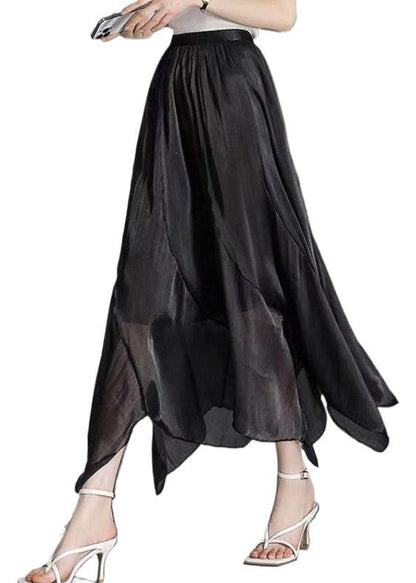 Handmade White Asymmetrical Silk Skirt Fall