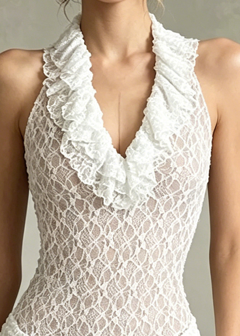 Handmade White Backless Lace Halter Dresses Summer