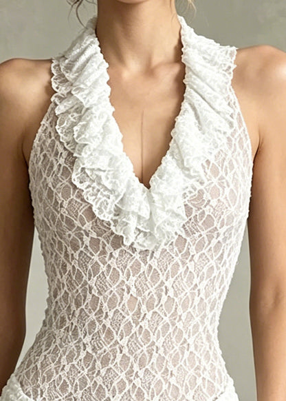 Handmade White Backless Lace Halter Dresses Summer
