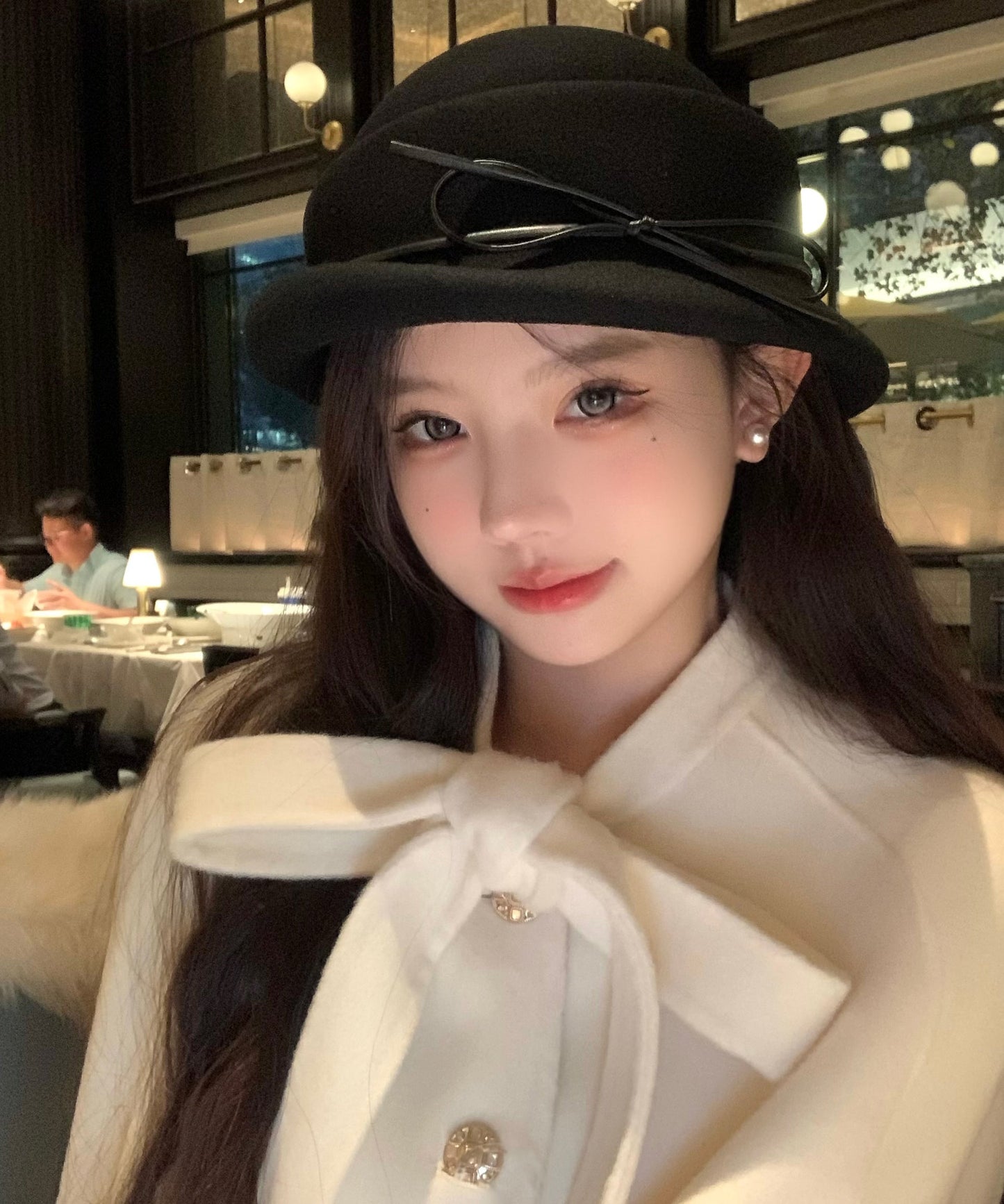 Handmade White Bow Cozy Warm Woolen Bucket Hat