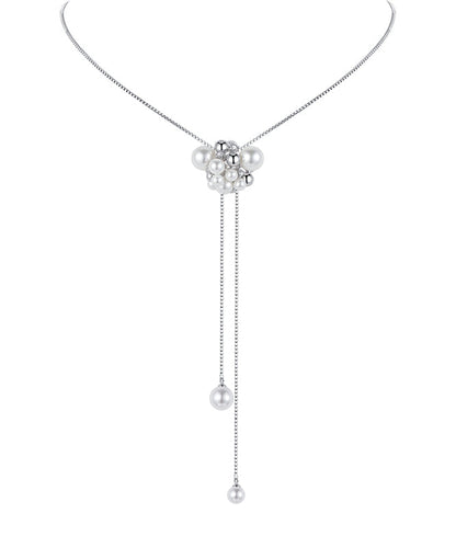 Handmade White Copper Overgild Zircon Pearl Retractable Sweaters Lariat Necklace