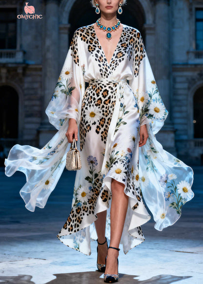 Handmade White Daisy Low High Design Silk Dress Summer