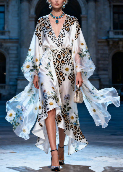 Handmade White Daisy Low High Design Silk Dress Summer