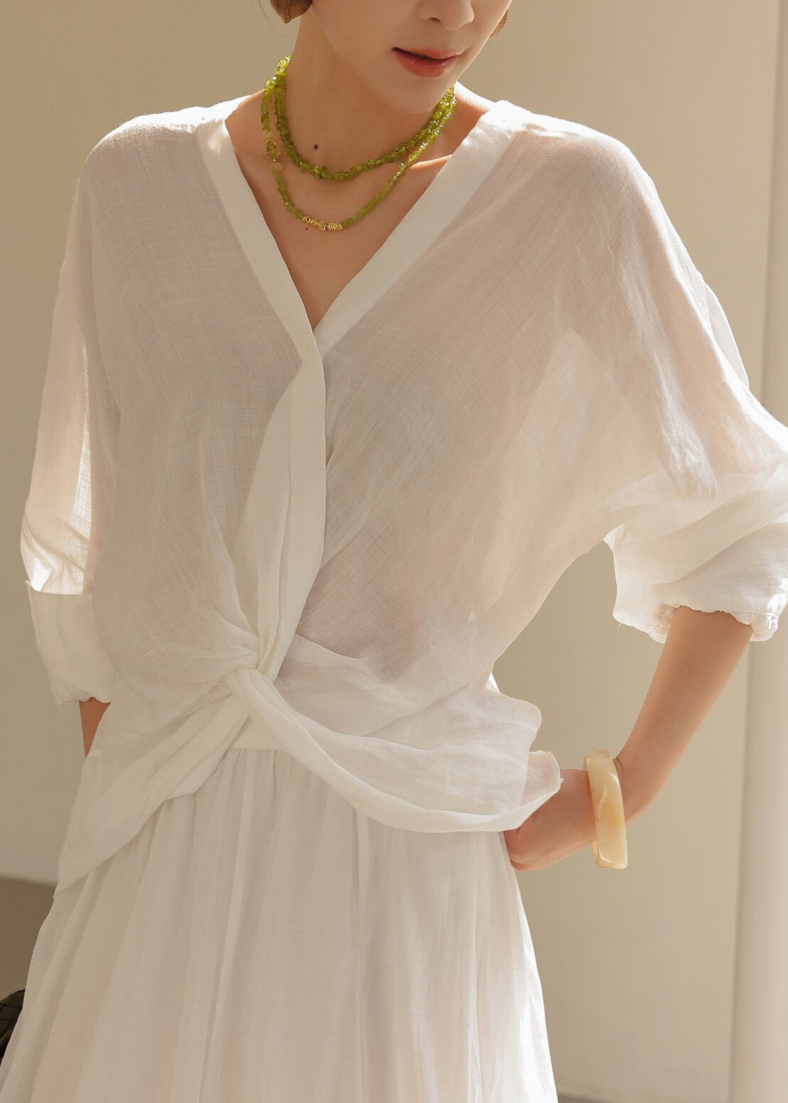 Handmade White Oversized Cross Strap Cotton Shirt Summer