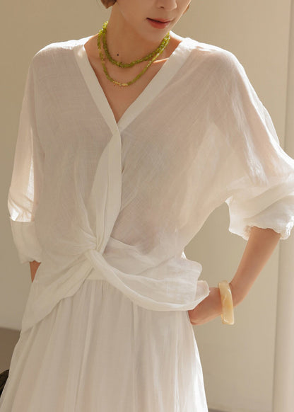 Handmade White Oversized Cross Strap Cotton Shirt Summer
