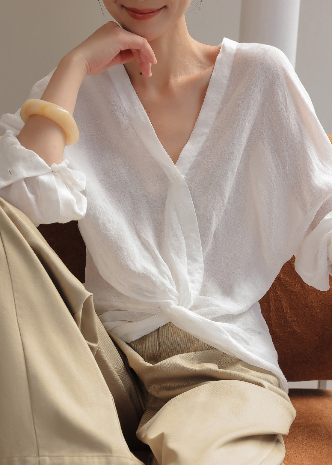 Handmade White Oversized Cross Strap Cotton Shirt Summer