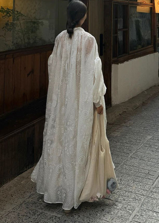 Handmade White Oversized Jacquard Cotton Cardigan Summer